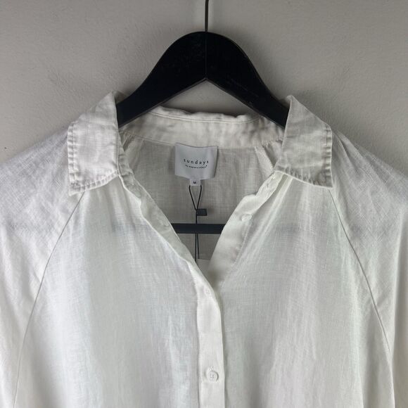 Sundays by We Are Sundays Linen Top Ivory Size M “ Fisher Shirt” 3/4 Sleeve New - Picture 3 of 7